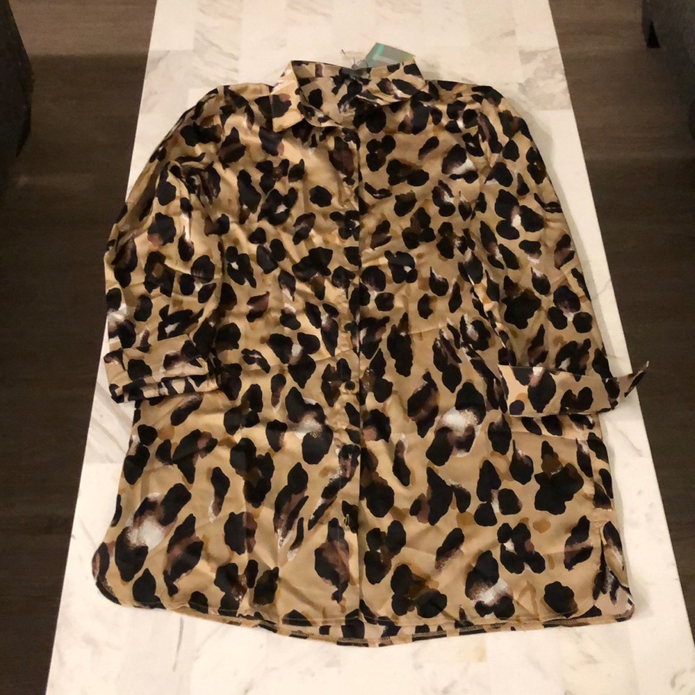 Missguided Satin Leopard Print Shirt Dress